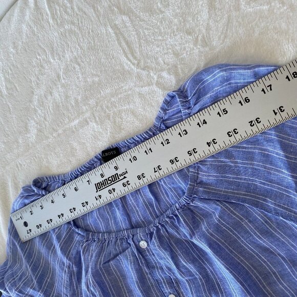 Talbots Top Women's Small Blue White Striped Linen Off Shoulder Button Front - Picture 6 of 8
